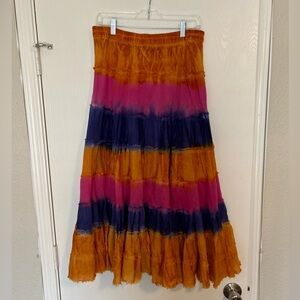 Etc. tie dye maxi skirt purple orange pink size medium 100% cotton boho festival